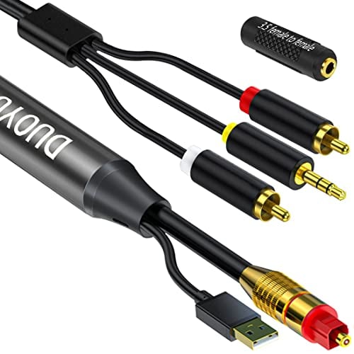 Digital Optical to Analog 3.5mm AUX Audio Cable, Optical to 2 RCA Adapter, All-in-one D/A Audio Converter, for TV/PS4/Xbox/DVD SPDIF/TOSLINK/Optical Port to Sound Box Amplifier Headphones (10ft)