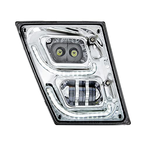 United Pacific 32595 - Fog Light - Chrome High Power Led Fog Light With Led Drl & Position Light For 2003-2017 Volvo Vn/