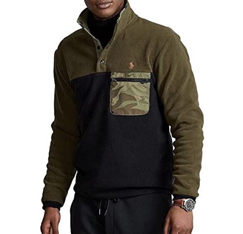 POLO RALPH LAUREN Men's Fleece Pullover Jacket Snap Sweater (Small, Green Mu Camo)