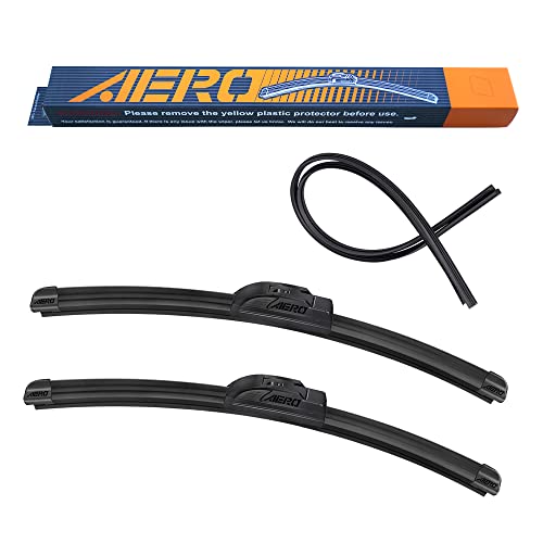 AERO Voyager 26" + 22" Premium All-Season Windshield Wiper Blades with Extra Rubber Refills + 1 Year Warranty (Set of 2) (Fits J-Hook Wiper Arms ONLY)