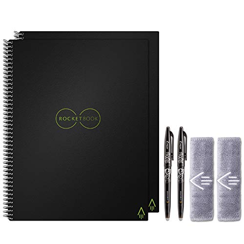 Rocketbook Holiday Bundle - 2 Smart Reusable Notebook Set with 1 Lined & 1 Dot Grid Notebook, 2 Pilot Frixion Pens & 2 Microfiber Cloths - Infinity Black Cover, Letter Size (8.5" x 11") (EVR-L-K-BND)