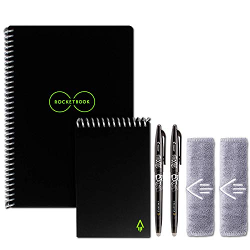 Rocketbook Smart Reusable Notebooks with 2 Pilot Frixion Pens - Black, Executive (6" x 8.8) & Mini Size (3.5" x 5.5")