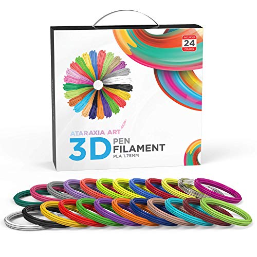 ATARAXIA ART 3D Pen PLA Filament Refills 1.75mm, 24 Colors (Each 5M (16.5 feet) - Total 394 Ft) + 4 Fluorescent & 4 Translucent Colors, Kids Safe Refill, Compatible with 3D mat & 3D Pens, 5 Meter