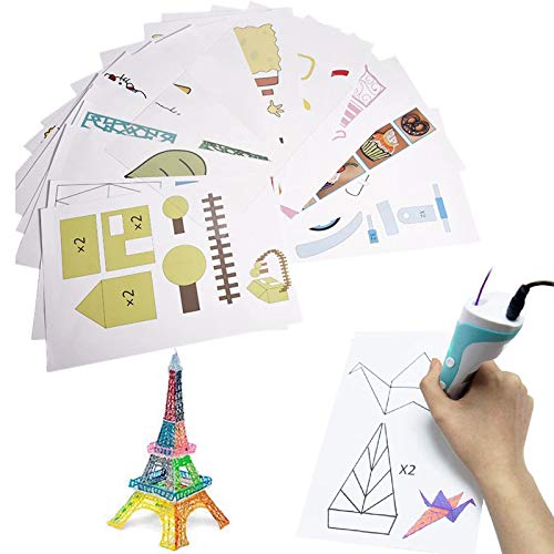 3D Printer Drawing Molds Paper Stencils for 3D Printing Pen,Printing Paper Painting Graffiti Template for 3D Pen Kids DIY Gift Present, 20 Sheets 40 Patterns with a PVC Transparent Board.
