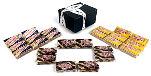 Loucks Sezme Sesame Snaps 3-Flavor Variety: Eight Packages Each of Original, Honey, and Dark Chocolate in a BlackTie Box (24 Items Total)