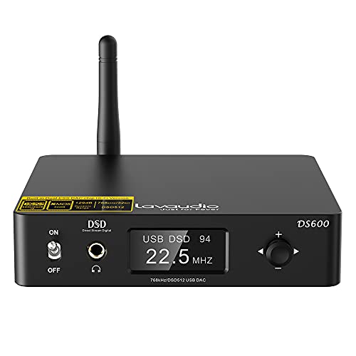 1Mii DS600 Audio DAC HiFi Bluetooth 5.0 Receiver LDAC& AptX HD, USB DAC for PC Headphone Amp 3.5mm, Dual ES9038Q2M XMOS DSD512 32Bit/768Khz, USB/Optical/Coaxial Input, RCA Out for Home Stereo