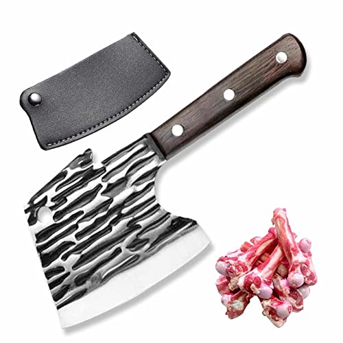 Meat Cleaver Heavy Duty Bone Chopper Knives with Sheath,Butcher Knife Bone Cutter Hand Forged Large,Meat Axe Knife Stainless Steel for Kitchen, Camping and BBQ.