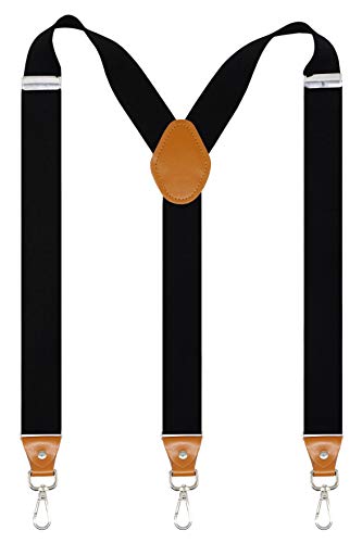 Doloise Mens Suspenders with 3 Swivel Hooks Belt Loops 1.4 Inch Wide Heavy Duty Adjustable Braces (Black)