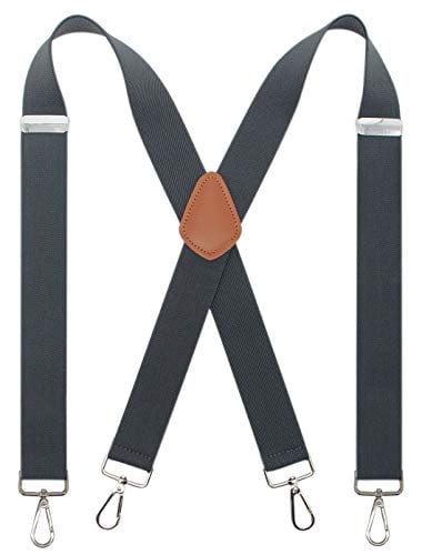Bioterti Mens Heavy Duty X- Back 1.4 Inch Suspenders with 4 Snap Hooks (Dark Grey)