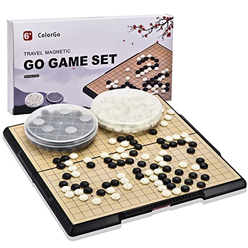 ColorGo 19x19 Go Board Game Set with Large Folding Travel Board (11.3-Inch) and Magnetic Plastic Stones Strategy Weiqi Games