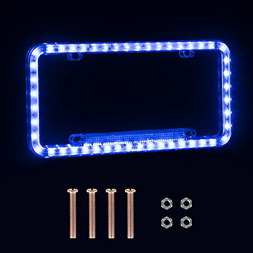 eing License Plate Frame Auto 12 V 54 LED Color Light Acrylic License Plate Cover,1 - Pack, Blue Light