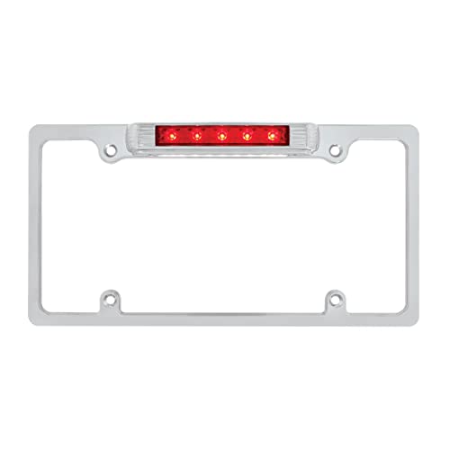 United Pacific Chrome License Plate Frame with 3rd Brake Light - Red LED/Red Lens (50148)