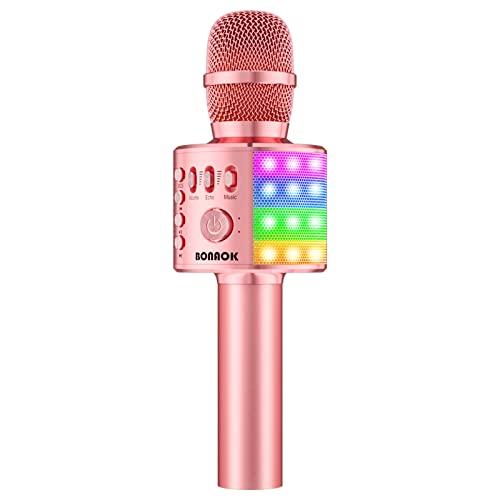 BONAOK Wireless Karaoke Microphone for Kids, 4 in 1 Portable Bluetooth Singing Mic Speaker MP3 Player Great Gift for 4-12 Years Old Girls Boys Teens Adults All Ages Q37L (Champagne)