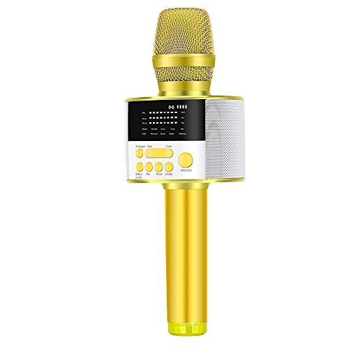 BONAOK Bluetooth Karaoke Wireless Microphone with LED Screen, Portable Magic Sing Karaoke Machine for All Smartphones((D10 Gold)