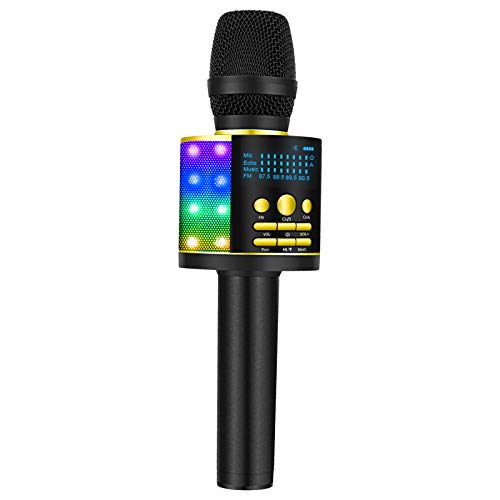 BONAOK Upgraded Bluetooth Wireless Karaoke Microphone with LED Screen, Portable Mic Sing Machine with Colorful Lights and Magic Sound, for Car Karaoke/All Smartphones D09(Gold)