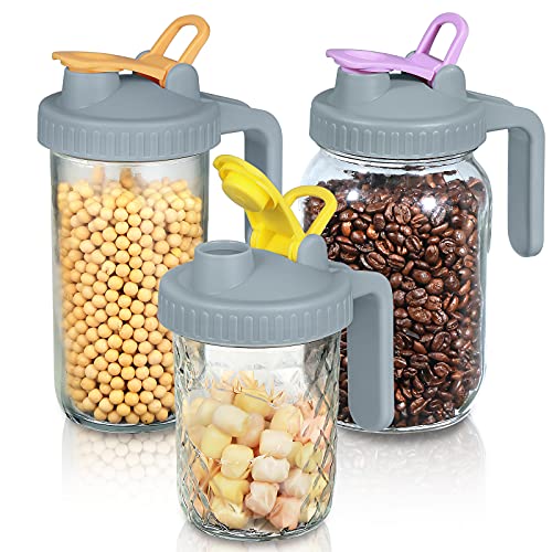 3 Pack Wide Mouth Mason Jar Pouring Spout Lid with Handle for Ball Mason Jars, Leak-free and Airtight, Turns your Mason Jar into Pitcher