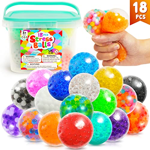 Small Fish Sensory Stress Ball Set for Kids and Adults, 18 Pack Stress Relief Fidget Balls Filled with Water Beads to Relax, Decompress, and Focus, Squishy Toys for Children with Autism, and ADHD