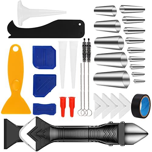 ORIA Caulking Tool Kit, 35 in 1 Caulking Tool with Silicone Trowel Scraper, Stainless Steelhead, Caulk Remover Finishing Tools for Kitchen Bathroom Window and Sink Joint