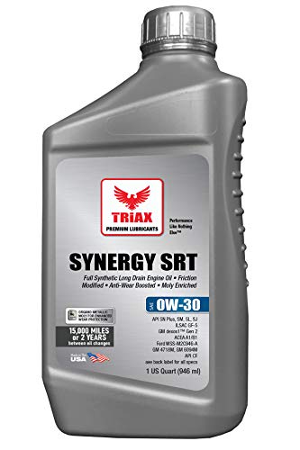 Triax Synergy SRT 0W-30 Full Synthetic PAO and Ester Engine Oil, SN+, Dex 1 Gen 2, Moly and Boron Friction Modified, 15K Miles or 2 Years (1 Quart)