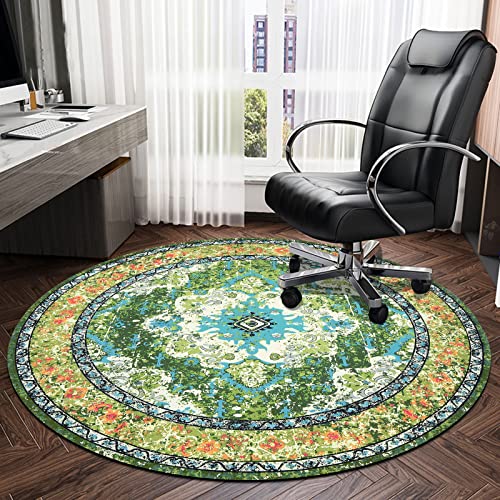 Vaukki Vintage 4 Ft Round Desk Chair Mat, Non Slip Desk Floor Mat for Hardwood Floor, Waterproof Office Floor Mat Chair Floor Protector for Rolling Chair, Green