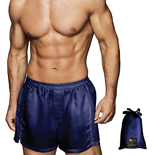 Tara Sartoria Luxury Artisan Silk Boxers For Men, Pure Natural Mulberry Silk, Mens Silk Boxers Blue