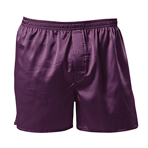 Men's Satin Boxers Shorts Silk Sleep Pajama Bottom Silk Boxers Comfortable Lounge Underwear with Button Fly Purple