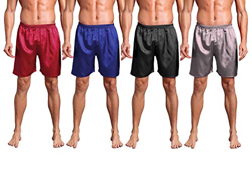 speerise Mens Silk Satin Boxers Shorts Underwear Sleep Pajama Lounge Shorts 4-Pack Gray Large