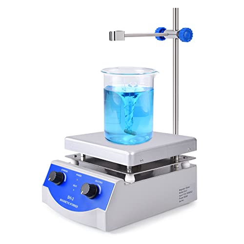 Slendor Magnetic Stirrer Hot Plate Mixer 3000ml Stirring Capacity 6.7 x 6.7 inch Max 520F Hotplate and 100-2000 RPM Stirrer, Stirring Bar & Support Stand Included