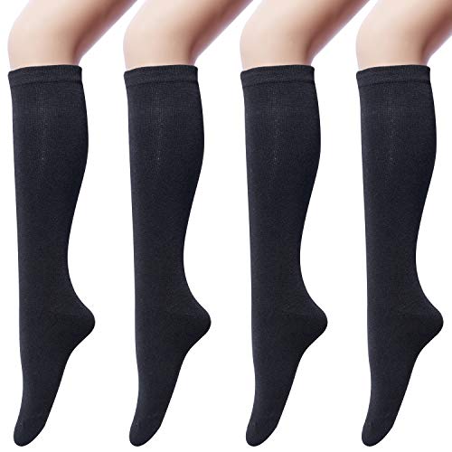 Women's 4 Pairs Cotton Knee High Casual Solid Knit Socks, A Black(4 Pairs)