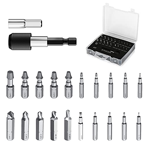Raynesys Damaged Screw Extractor Set, 22 PCS Easy Out Stripped Screw Extractor Kit, Screw Remover for All-Purpose Extractor Magnetic Extension Bit Holder and Socket Adapter