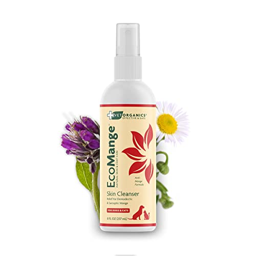 EcoMange Mange Relief for Dogs & Cats  8 Oz. Cat & Dog Itch Relief, Sarcoptic & Demodectic Mite Spray  Herbal Extract & Essential Oil Itch Relief for Dogs  Natural Cat & Dog Sprays by Vet Organics
