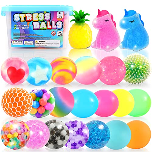 OleOletOy Stress Balls - 24 Pack Sensory Stress Balls Bulk Sensory Toys for Kids and Adults - Fidget Toys Squishy Ball with Water Beads - Calming Tool for Autism, ADHD, Prize Box for Children