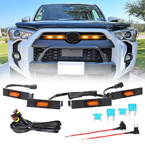 Pack of 4 Grille Lights, Compatible with 2020-2022 Toyota 4Runner Off-Road Sport, Front Grill Raptor LED Amber Lights with Amber Lens