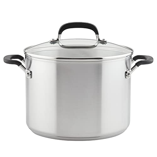 KitchenAid Stockpot with Measuring Marks and Lid, 8 Quart, Brushed Stainless Steel