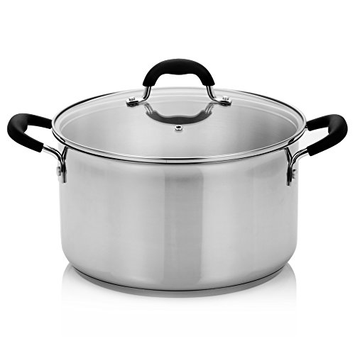 Finnhomy Approved AISI304 (18-10) Stainless Steel 8-Quart Stock Pot with Cover, 8 Qt Cooking Pot with Lid, 3 Layers Base, Induction Base Safe, Dishwasher Safe, Metallic