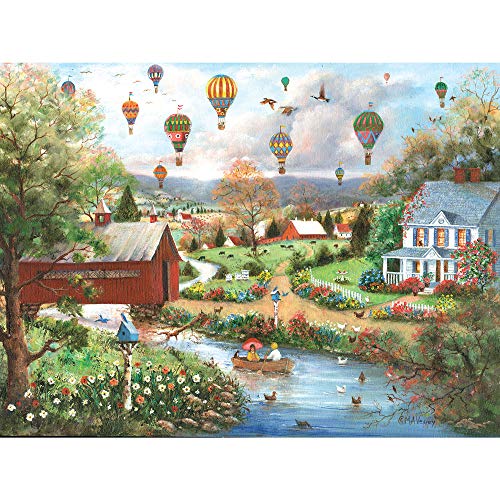 Bits and Pieces - 500 Piece Jigsaw Puzzle for Adults 18" x 24" - The Birds and The Bees - 500 pc Hot Air Balloon, Flowing River Jigsaw by Artist Mary Ann Vessey