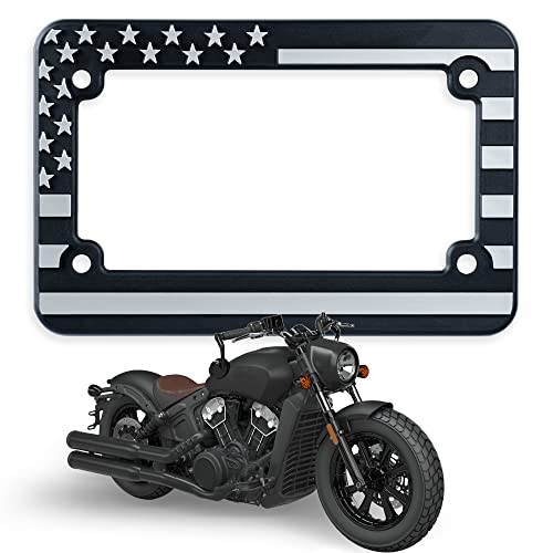 American Flag Motorcycle License Plate Frame Tag Bracket. 3D Raised Letter (Grey/Black)