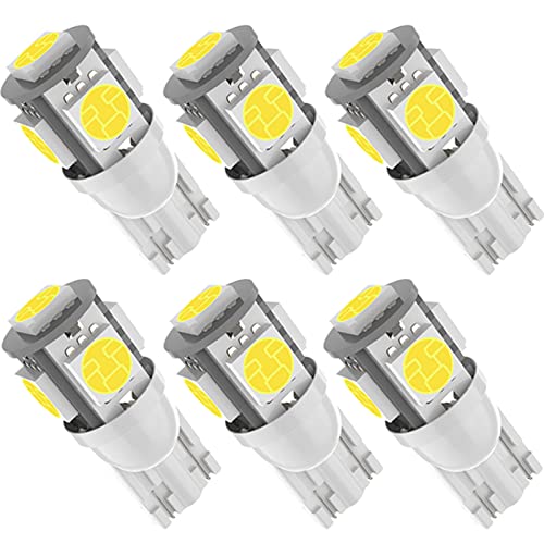 6pcs T10 194 168 Led Car Bulb 6000K White Light, Upgrade 5 SMD 5050 Chipset 2825 W5W 175 158 LED Light for Map Dome Door Courtesy License Plate Side Marker Light T10 Led Car Bulb