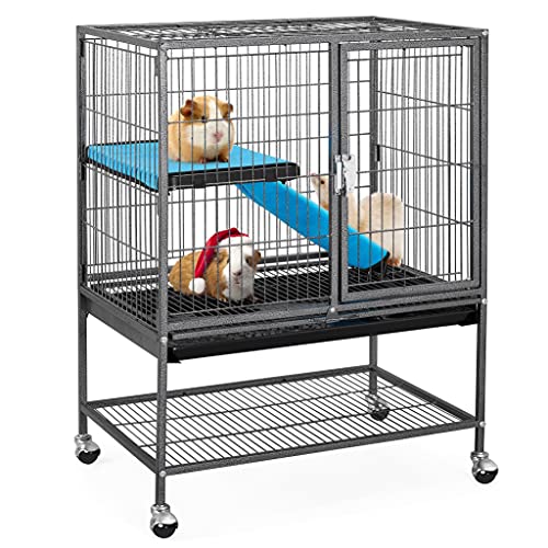 Yaheetech Metal Rolling Ferrets Cage Small Animal Cage for Adult Rats/Chinchillas Single Unit Critter Nation Cage w/Removable Ramp/Platform Black