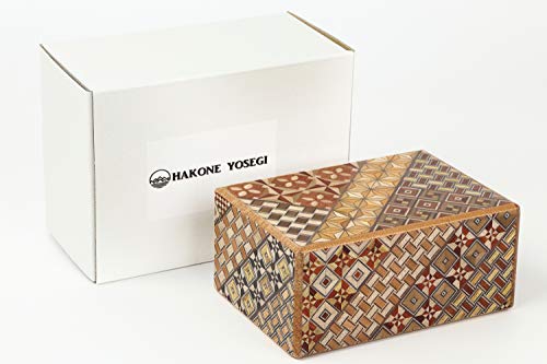 HAKONE YOSEGI 21 Steps, Japanese Puzzle Box, Wooden Puzzle Box, Brain-Teaser Box, prepaid Debit Cards, Secret Box, Hidden compartments for Children and Adults, with a Gift Box (6 in, Brown)