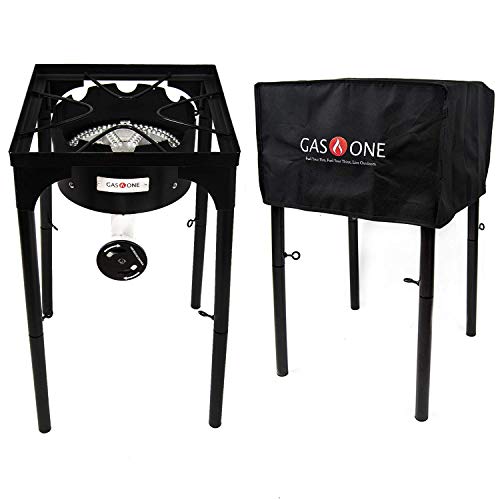 GasOne Propane Burner with Cover 200, 000-BTU Brewing Burner with Adjustable Height 0-20Psi High Pressure Camp Stove