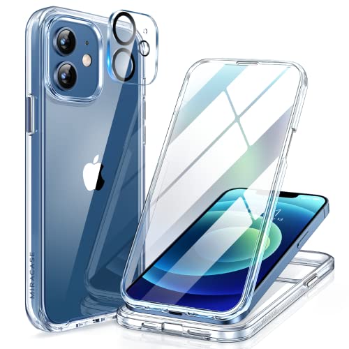 Miracase Glass Series for iPhone 12/12 Pro - Full-Body Rugged Protective Case with Built-in 9H Tempered Glass Screen Protector and Camera Lens Protector - Crystal Clear