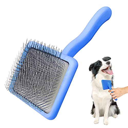 Slicker Brush for Golden Doodle, Dog Hair Brush for Grooming Large Pet Hair, Poodle Labradoodle Bernedoodle Dog Long Pin Slicker Brush, Blue