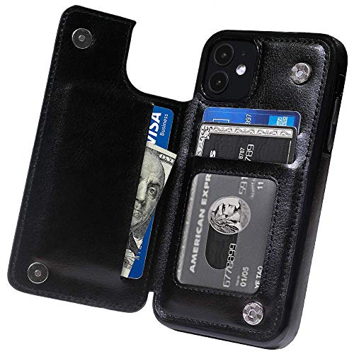 MIDOLA Wallet Case for iPhone 12 Mini with Card Holder Cover Flip Cell Phone Money Clip Premium PU Leather Kickstand Card Slots Double Magnetic Shockproof Slim Protective Purse 5.4 Inch Black
