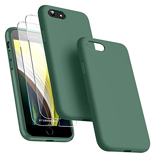 Dssairo [3 in 1 for iPhone SE case 2022/3rd/2020/2nd gen, iPhone 7/8 casewith 2 Pack Screen Protector, Liquid Silicone Ultra Slim Shockproof Protective Phone Case [Microfiber Lining] (Alpine Green)
