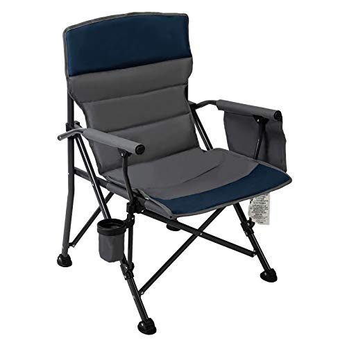 Pacific Pass Heavy Duty Padded Chair w/ Built-In Storage and Cup Holder, Includes Bag - Navy/Gray