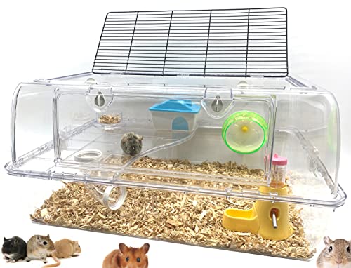 Large Deluxe 2-Floor Acrylic Clear Hamster Mouse Palace House Reptiles Habitat Exercise Running Wheel Water Bottle Tower Food Bowl Hide House Deep Base Ground