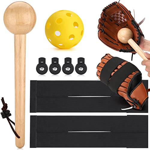 TOBWOLF 10PCS Baseball Glove Break in Kit for Adult Youth Catchers, Baseball Glove Mallet Baseball Mitts Shaper Wooden Baseball Hammer, Softball Glove Wrap Band, Plastic Practice Ball & Glove Locks