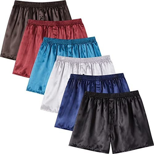 JupiterSecret Mens Satin Boxer Shorts Pack, Silk Feeling Sleep Shorts Underwear with Button Fly, Silky Pajama Bottoms for Men