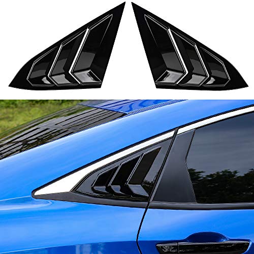 Thenice for 10th Gen Civic Rear Side Window Louvers Racing Style Triangular Window Glass Blinds for Honda Civic Sedan 2021 2020 2019 2018 2017 2016 -Piano Black